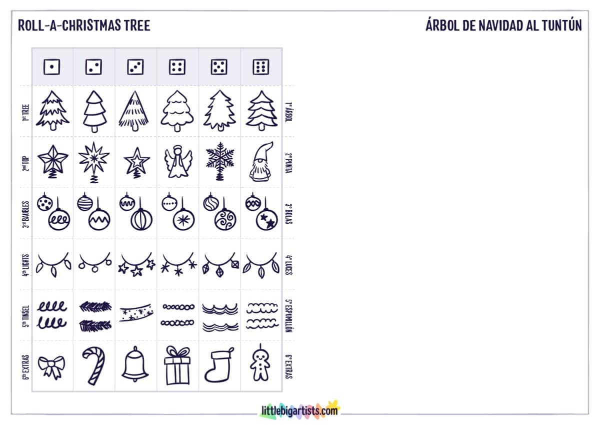 Roll A Christmas Tree Creativity Worksheet - LittleBigArtists