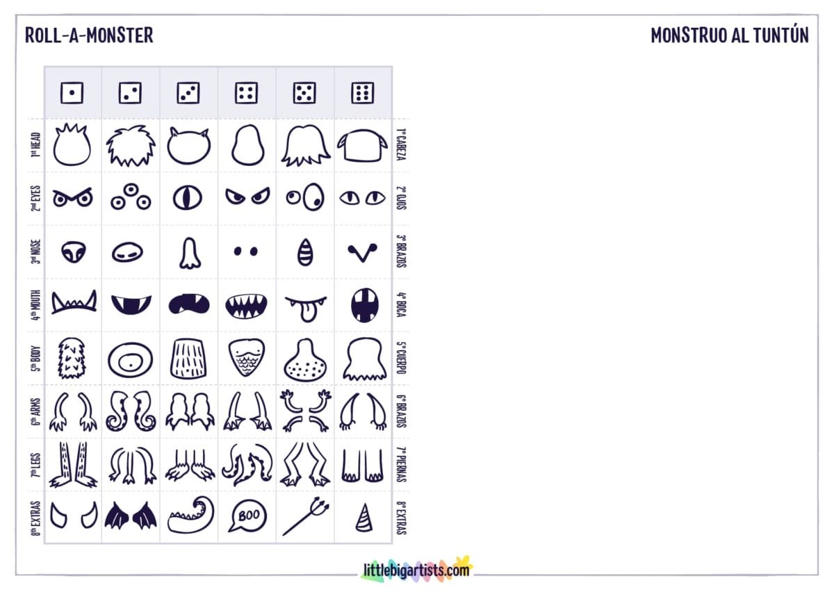 Roll A Monster Creativity Worksheet Little Big Artists Roll A Monster Creativity Worksheet Little Big Artists